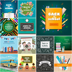 School season poster template school blackboard chalk word stationery books school vector picture graphic design material