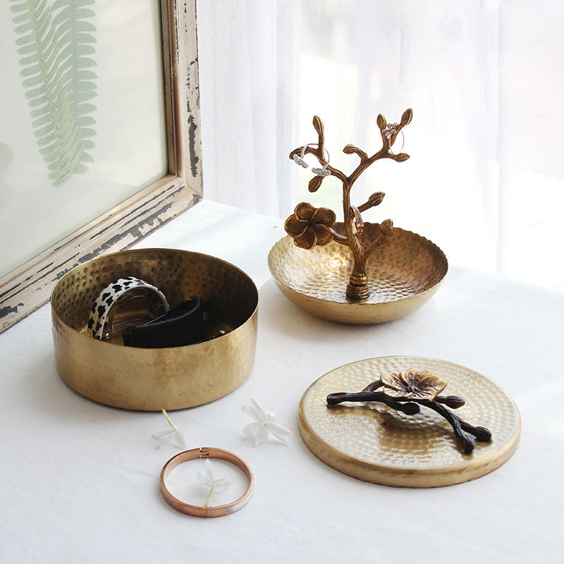 Pure brass handmade jewelry box contains earring ring necklace display rack high-end light luxury handmade jewelry box