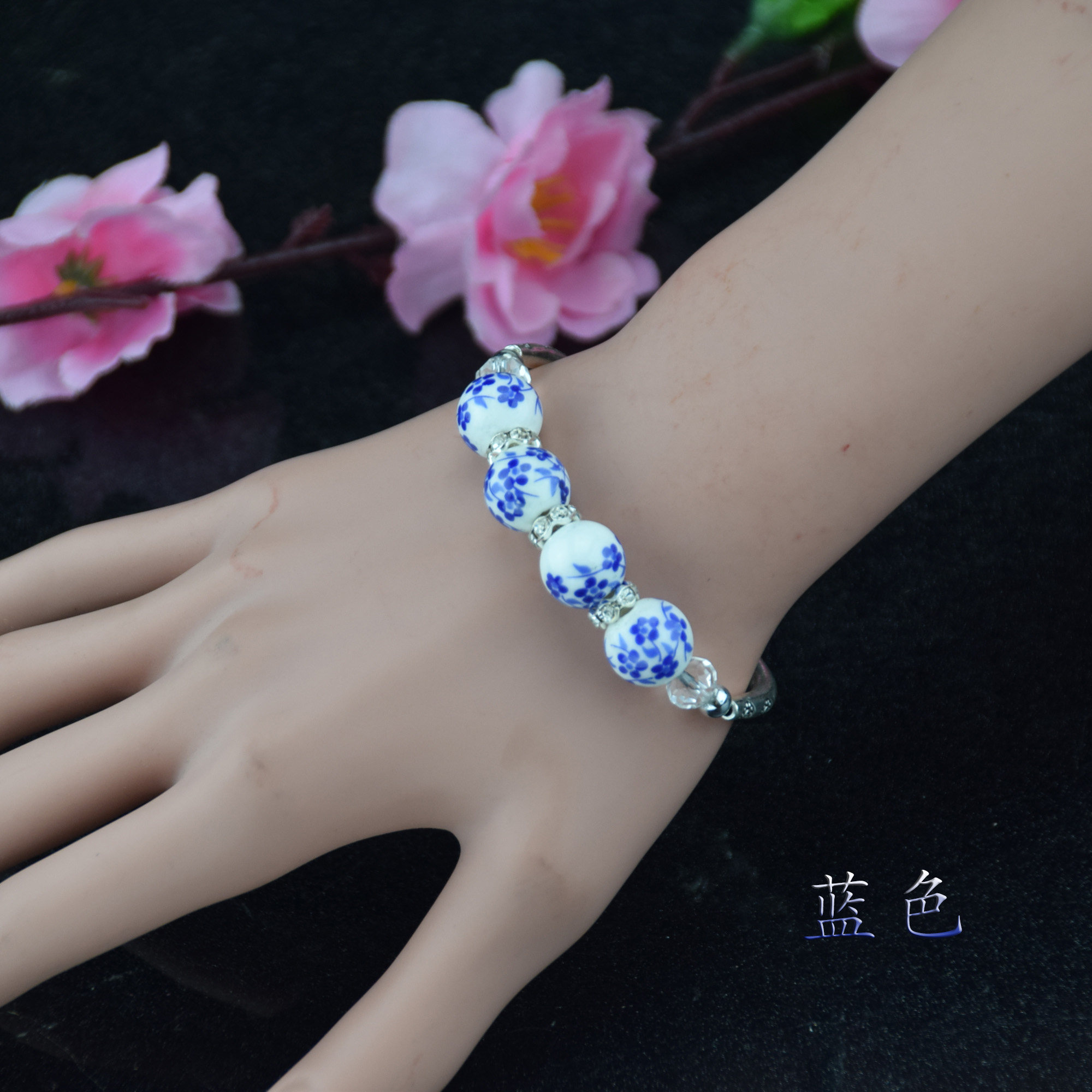 National style pure handmade blue and white porcelain ancient style bracelet retro Joker hand female hipster jewelry