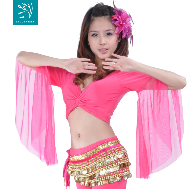 Dancer, mesh top, belly dance practice suit, show dance, water gauze sleeve practice suit, strappy shawl top