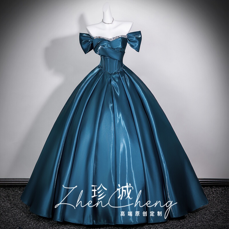 One-Shoulder Evening Dress, Vintage Style, High-End Tutu Skirt for Music Students' Performance Exam, Coming-Of-Age Ceremony, Annual Meeting Host Dress, with a Sense of Sophistication