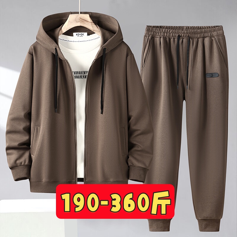 175kg Trendy Plus-Size Men's Sweatshirt and Pants Set, Extra Large, Loose Fit, Fleece-Lined Two-Piece Outfit
