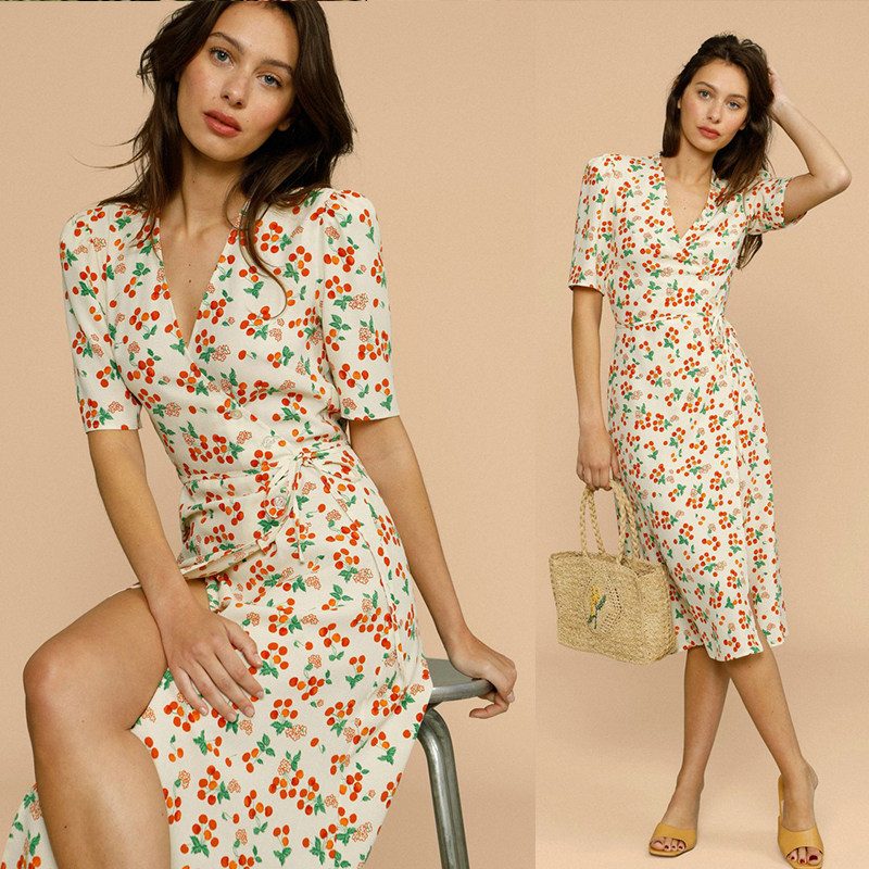 [USD 351.02] rouje Tearested skirt female broken flower orange stalk