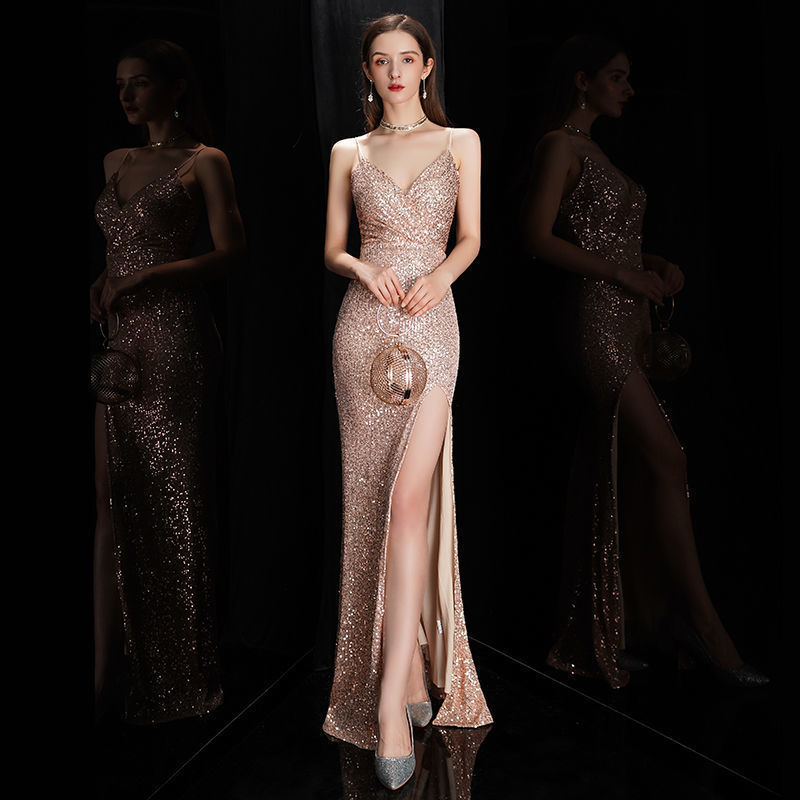 Half-Length Evening Dress with Straps for 2026, Women's High-End Sexy and Elegant Fishtail Long Dress for Annual Party Half-Length Evening Dress with Straps for 2026, Women's High-End Sexy and Elegant Fishtail Long Dress for Annual Party