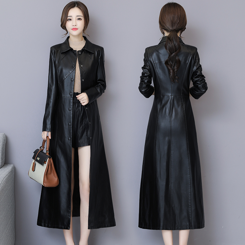 Real leather clothes woman medium long version 2021 spring autumn new hainen sheep leather wind coat with slim and large size for long version leather outer cover