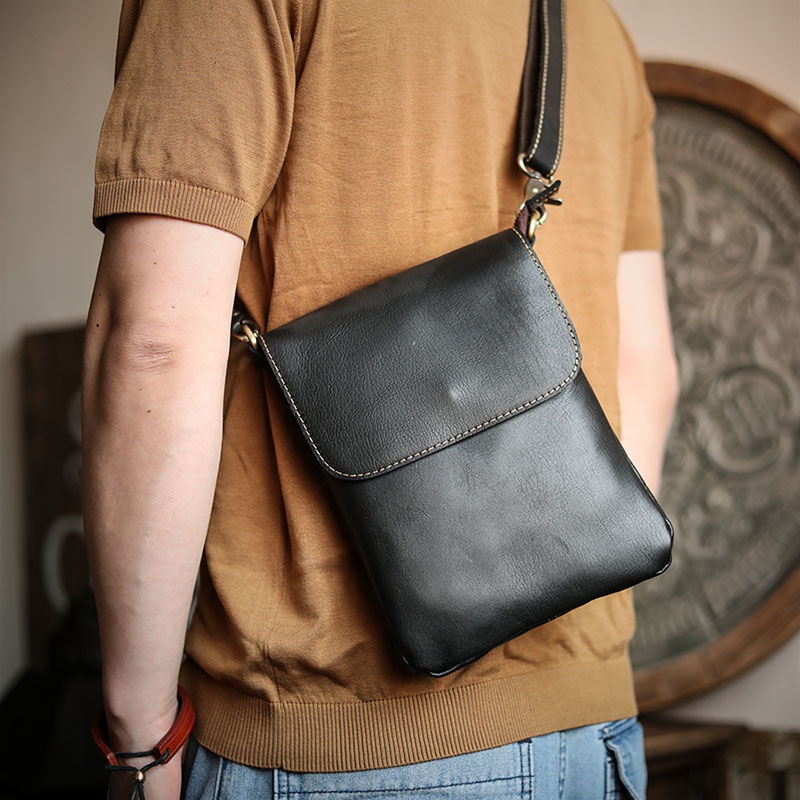 Zeau also handmade genuine leather men's bag retro men's bag mini casual small scapegoat bag vertical single shoulder bag small satchel bag