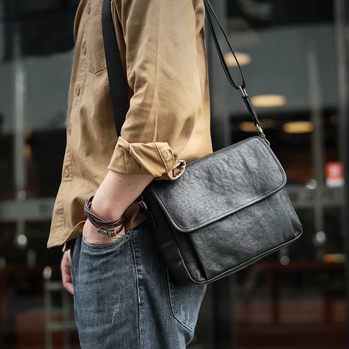 Качественный мужской рюкзак из натуральной кожи через плечо, оригинальный нишевый квадратный повседневный мужской рюкзак из кожи растительного дубления, повседневный рюкзак