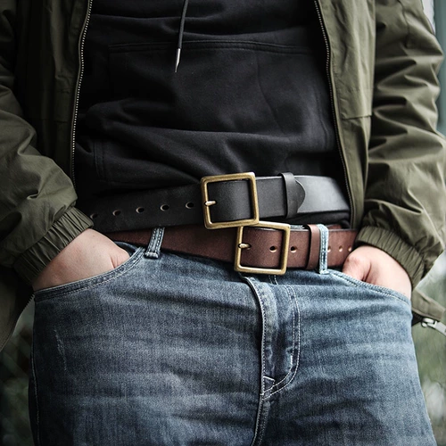 Ретро джинсы, латунный ремень, кожаные штаны, в американском стиле, из натуральной кожи