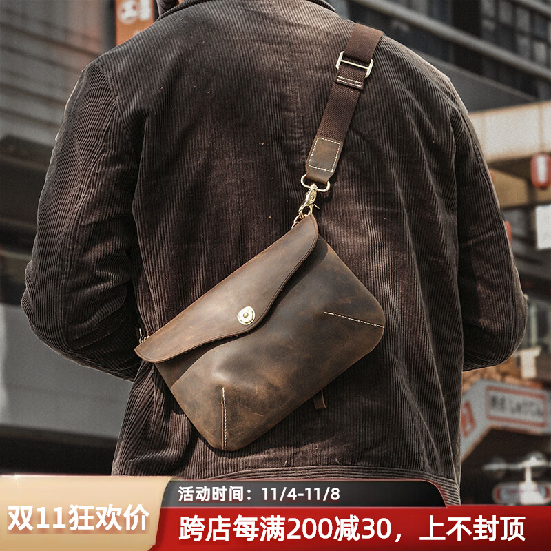 Day Style Hands For Casual Carry-on Bags Summer Men Genuine Leather Lovers Backpack Retro single shoulder inclined satchel with bag-Taobao