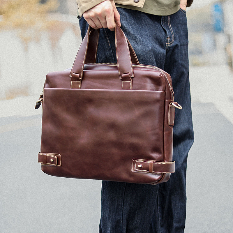 2023 new Korean men's handbag leather bull leather business briefcase with handbag with quality skinned man bag