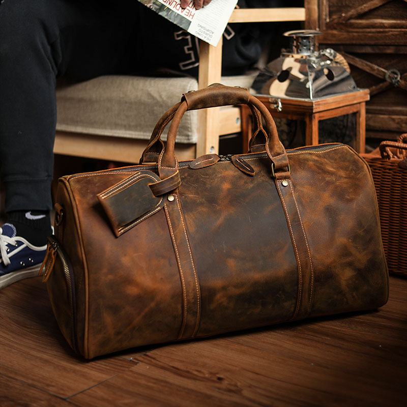 European And European Bull Leather Men's Suitcases Outdoor Camping Travel Bag Genuine Leather Large Capacity Boarding Bag For Short Journey Luggage Bags