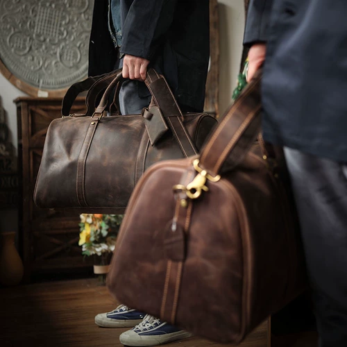 Кожаная портативная сумка для путешествий для кемпинга, вместительный и большой чемодан, багажная сумка для техники, европейский стиль, из натуральной кожи