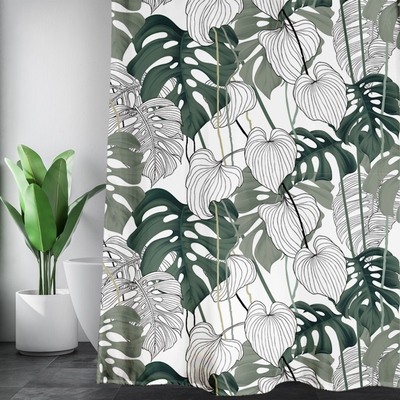 Custom plant bathroom curtain Shower curtain partition window Powder room Nordic shower curtain cover waterproof and mildew thickened hanging curtain
