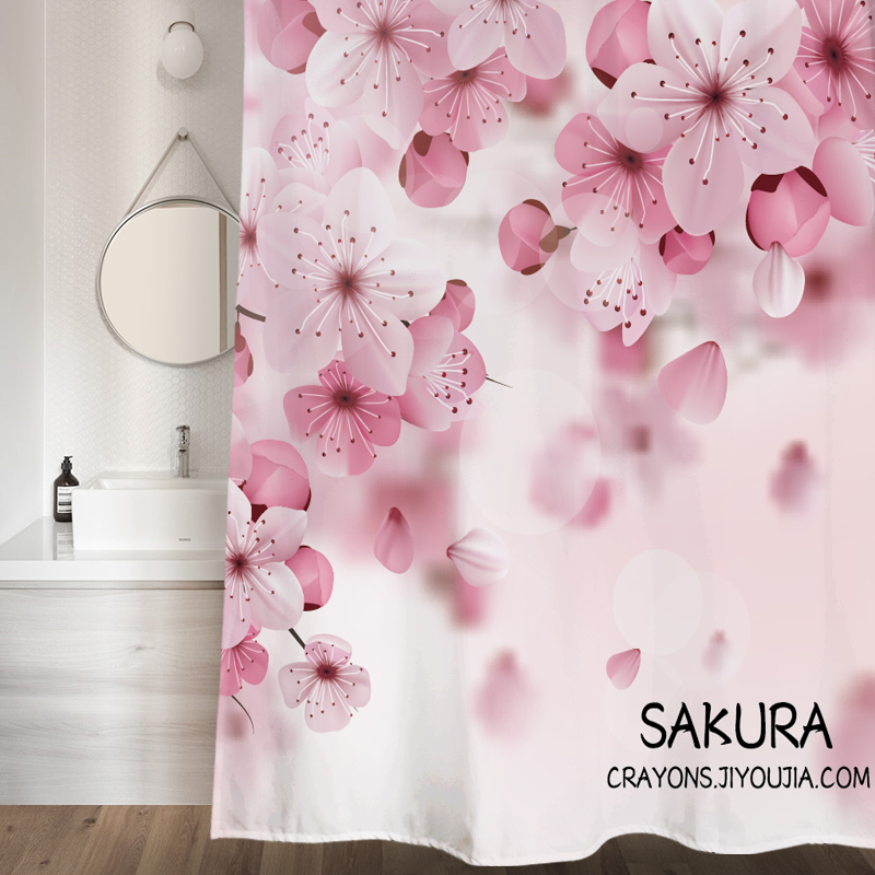 Pastoral cartoon pink shower curtain custom waterproof cloth thickened mildew powder room toilet bathroom curtain creative bathroom