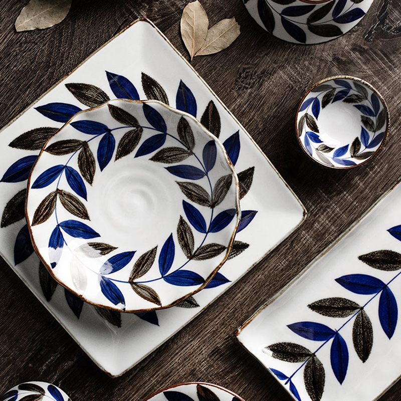 Japan Import Pozzo See Burnt Ceramic Plate Xiang Fang Kiln Hand Painted Willow Leaf Disc Retro Household Large Flat Pan Rice Bowl