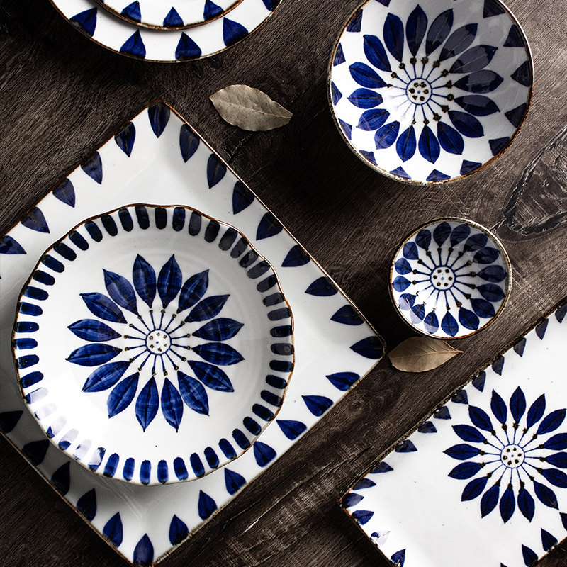 Pozzo See Fever Japan Import Xiang Kiln Hand-painted Sunflower Day Oval Disc ceramic Home Small Bowl Dishes