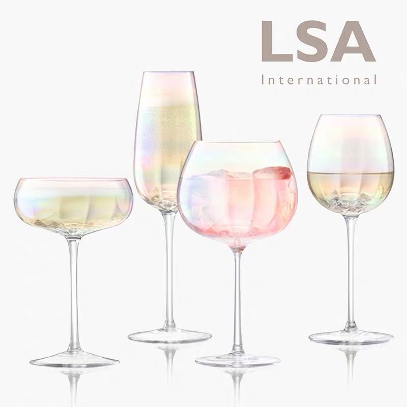 British LSA Pearl Rainbow High Foot Cup Red Wine Mug Champagne Cup Gradual Color Glass Wine Glass Handmade