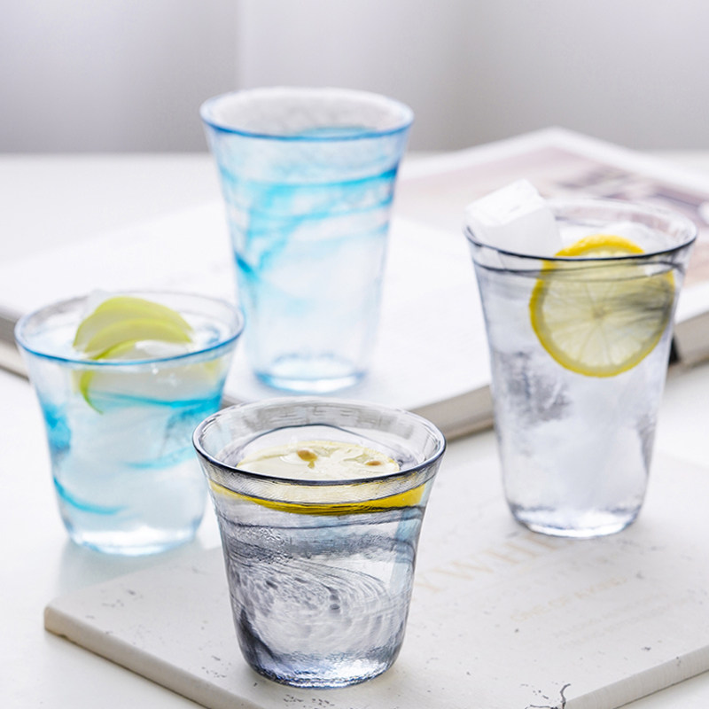 Japan Imported Handmade Cold Water Cup Moon Night Wildfire Workshop Hammered Design Water Ink Wind Glass Cup 280ml Day Style