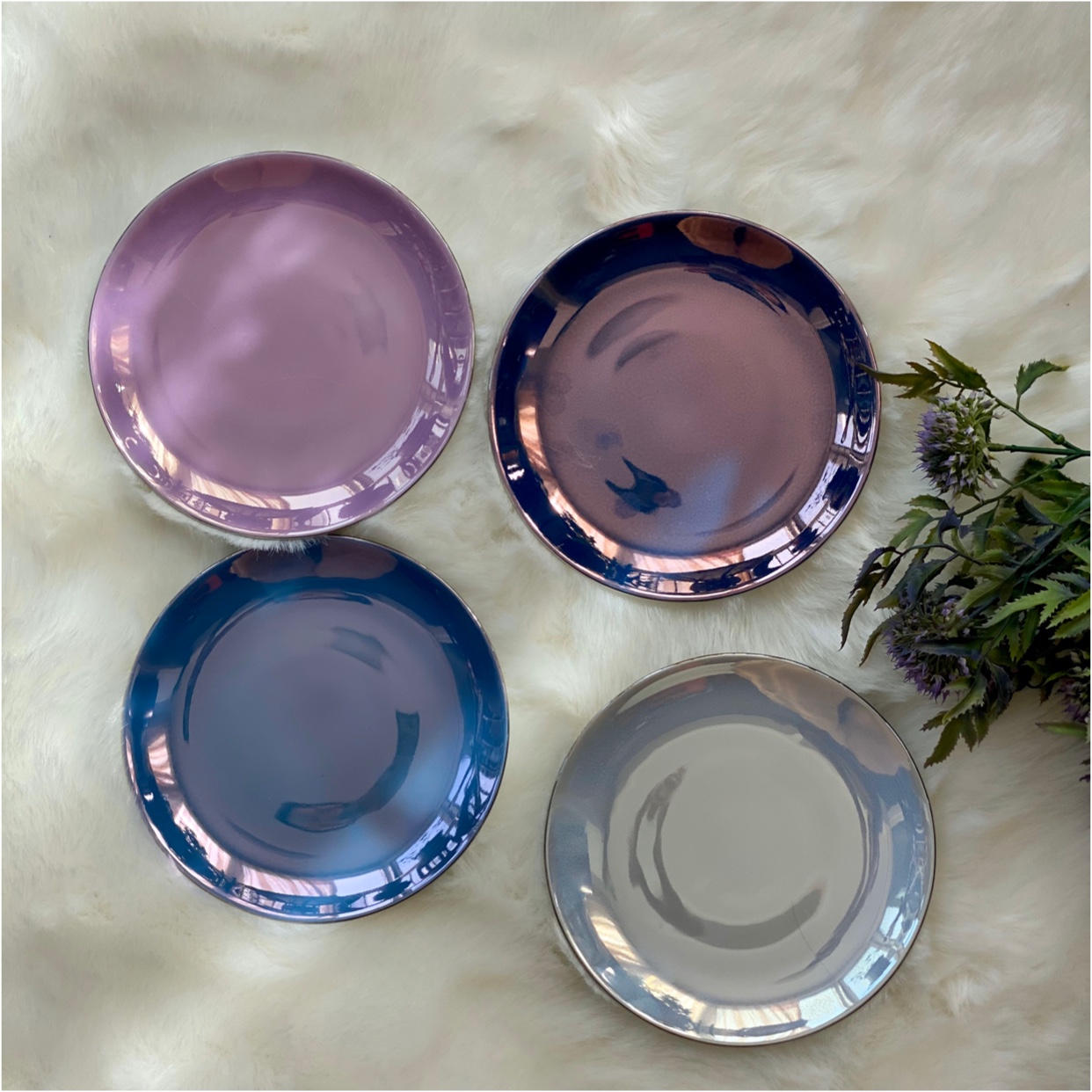 UK imports LSA Artisanal Rainbow Pearl color ceramic dessert tray 4 Gift Box Sets for afternoon tea cutlery