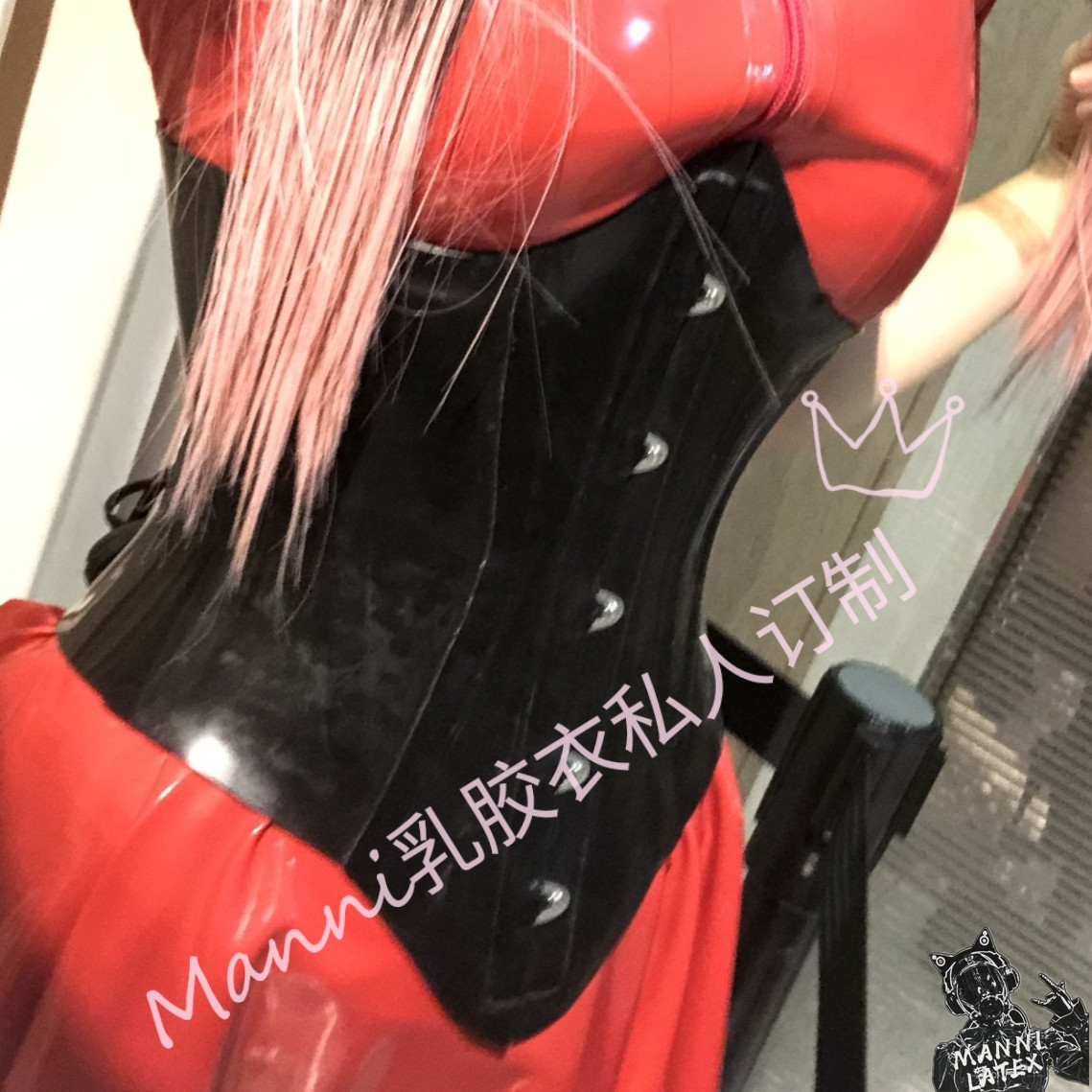 Manni latex coat latex waist steel bone drawstring accessories plastic body thin waist slimming sexy tights custom