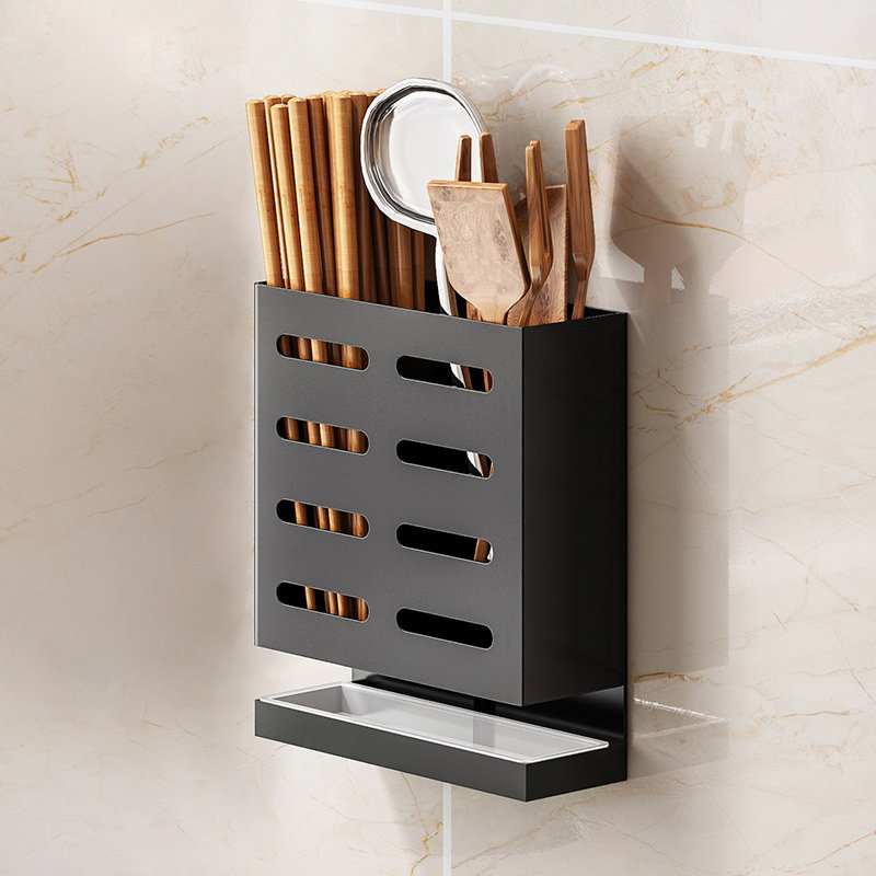 Chopsticks basket cage spoon sub-shelf knife frame combined wall mounted type punch-free kitchen household chopstick collection box
