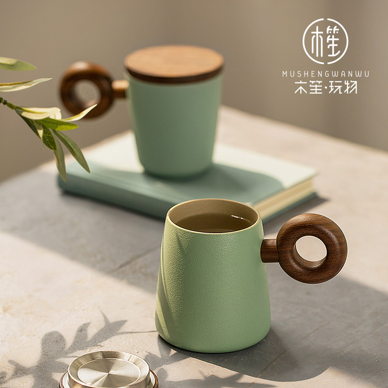 Creative Minimalist Mark Cup With Lid Large Capacity Home Breakfast Cup Personality Frosted Water Glass Ceramic Cup Woman with handle