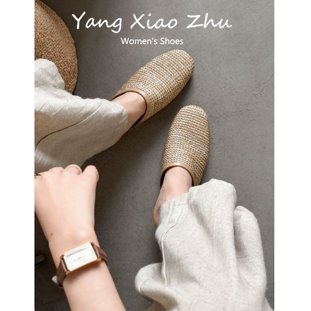 Sheepskin Version ~ ins Style Simple Retro Woven Sandals Flat-Soled with Hidden Height Increase Slip-On Comfortable Outdoor Closed-Toe Slippers Sheepskin Version ~ ins Style Simple Retro Woven Sandals Flat-Soled with Hidden Height Increase Slip-On Comfortable Outdoor Closed-Toe Slippers