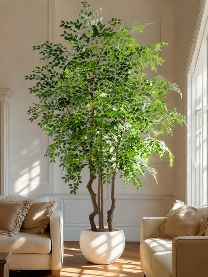 Large Artificial Green Plant Elm Money Tree Fake Tree Indoor Decoration Antique Style Bionic Plant Living Room Floor-Standing Potted Ornament
