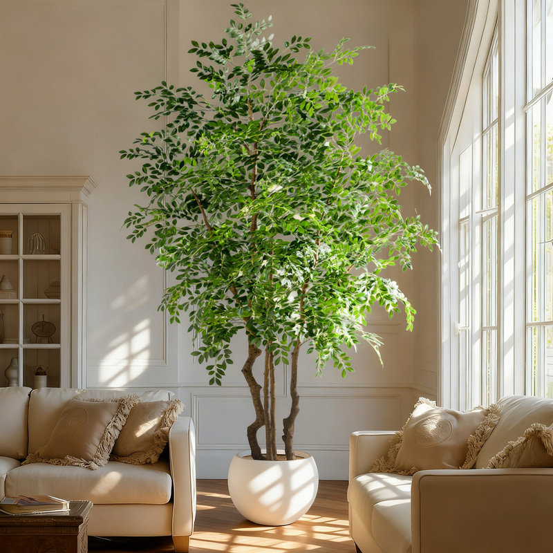 Large Artificial Green Plant Elm Money Tree Fake Tree Indoor Decoration Antique Style Bionic Plant Living Room Floor-Standing Potted Ornament