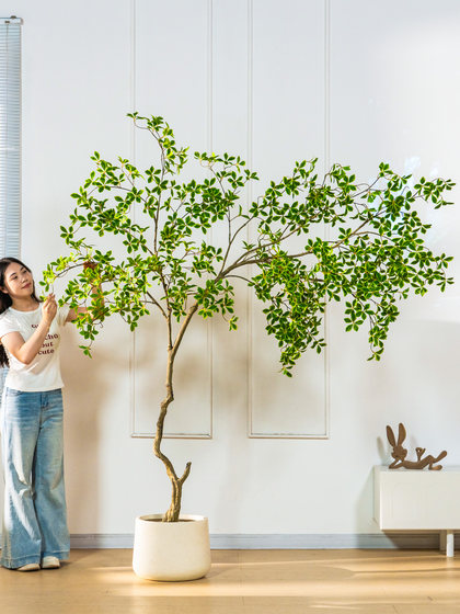 High-End Artificial Golden Banyan Tree, Large Indoor Floor-Standing Green Plant, Fake Tree for Living Room and Window Decoration, Realistic Potted Plant