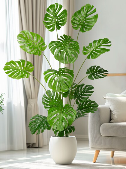 High-End Artificial Green Plant Monstera Areca Palm Indoor Potted Large Fake Tree Bionic Plant Floor-Standing Decorative Ornament