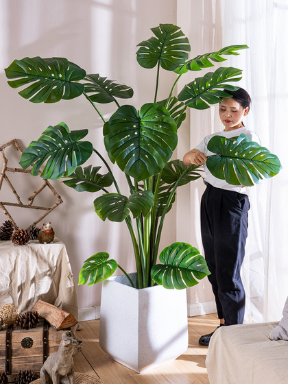 Monstera Artificial Plant Landscaping Indoor New Model Bionic Green Plant Fake Tree Potted Plant Living Room Decoration Ornament Fake Flower Tree