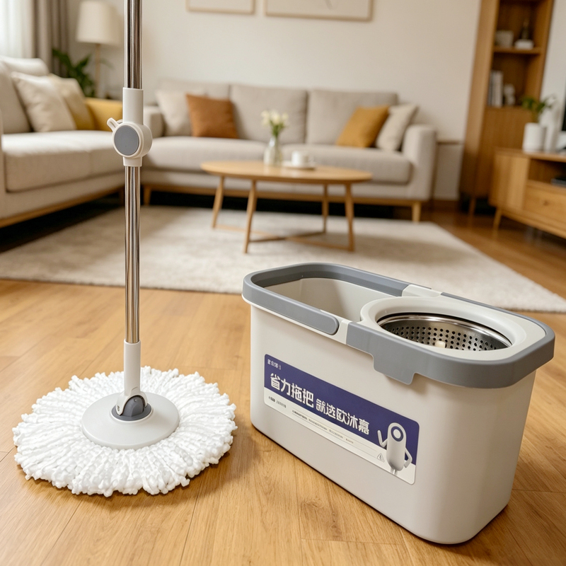Oumujia Rotating Mop Small Whirlwind Household Mop One-Step Cleaning Rotating Mop Spin-Dry Dehydration Magic Mop with Reinforced Rod