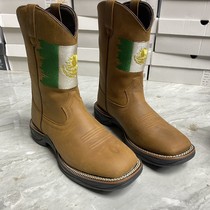 Brown waxed leather western cowboy boots motorcycle boots embroidered Mongolian boots outdoor work boots