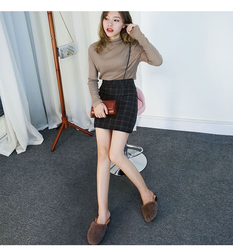 Váy len cao eo len kẻ sọc nữ retro một mẫu váy 2018 mới mùa thu đông mẫu váy len hông chân váy caro chữ a