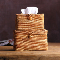  Retro rattan tissue box Solid wood napkin box Wooden hand-drawn carton Wooden hotel simple toilet living room