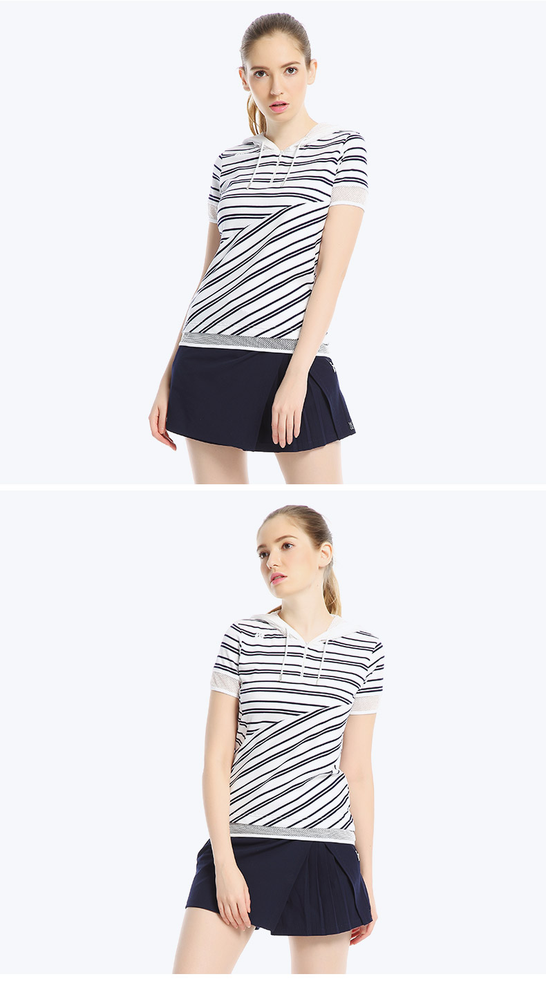 RAPIDO Hàn Quốc Samsung Summer Women Sọc Slim Thể thao Áo sơ mi cộc tay giản dị CP7342P04 - Áo polo thể thao áo polo nữ form rộng có cổ