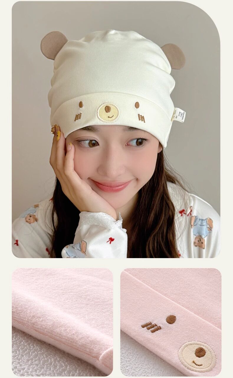 Postpartum Hat for All Seasons, Pure Cotton, Class A, Large Head Circumference, Cute, Thin Style for Spring and Summer, Windproof for Postpartum Women, — 5