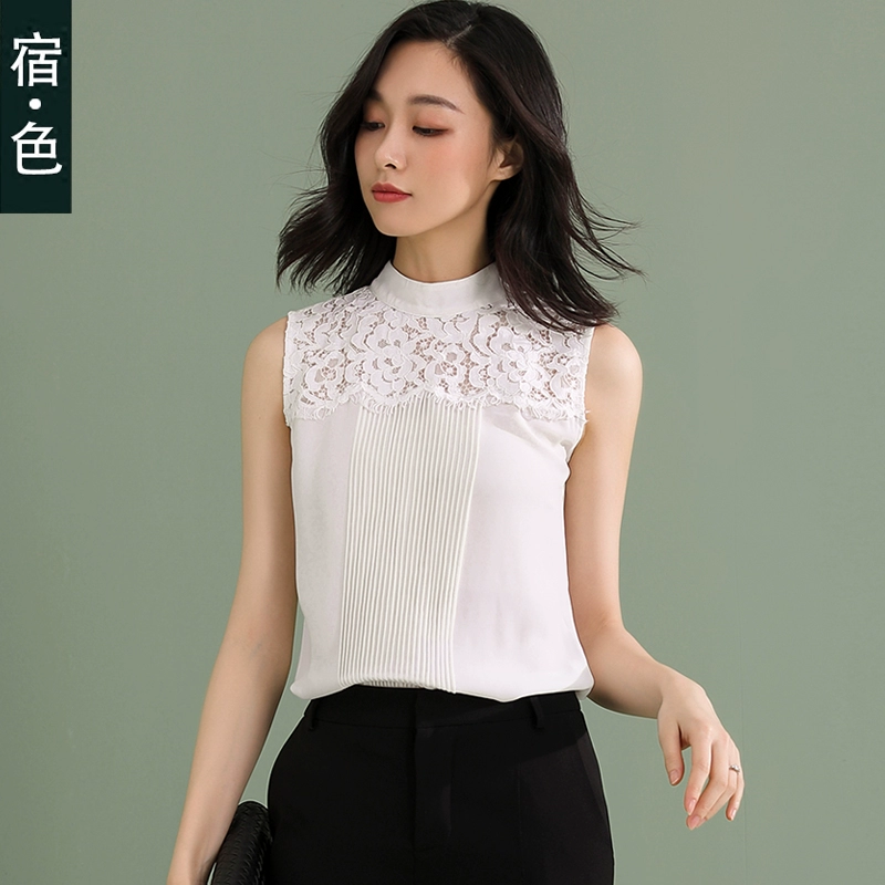 Su · màu áo sơ mi voan nữ mùa hè kiểu mới áo sơ mi ren đáy trên áo sơ mi cộc tay phong cách hàn quốc phong cách phương tây - Áo sơ mi chiffon ren