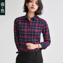 Red plaid shirt womens long sleeve Autumn New thick abrasive shirt Korean version of Joker cotton shirt