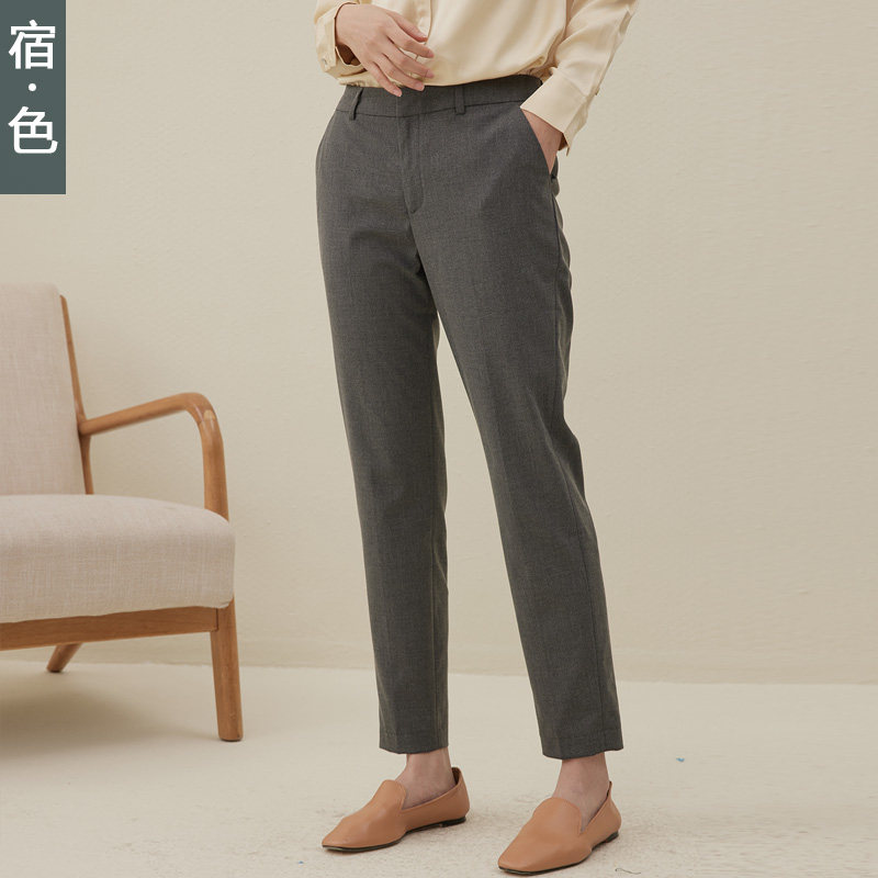 Juku-Color Casual Little Western Dress Pants Woman Spring Autumn Commute Official Working Pants To Work Interview Grey Smoke Tube Pants