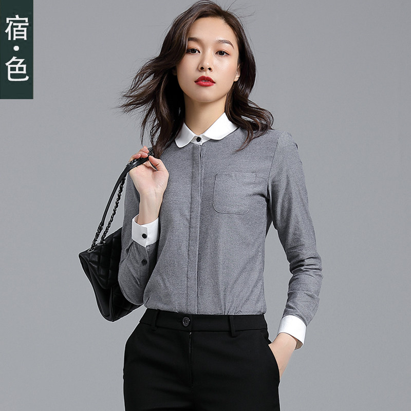 Su color long-sleeved shirt women's flannel autumn and winter design bottoming top brushed thick cotton all-match shirt