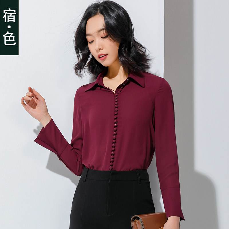 Su·color red chiffon shirt women's new small shirt long-sleeved temperament bottoming design shirt retro fashion shirt