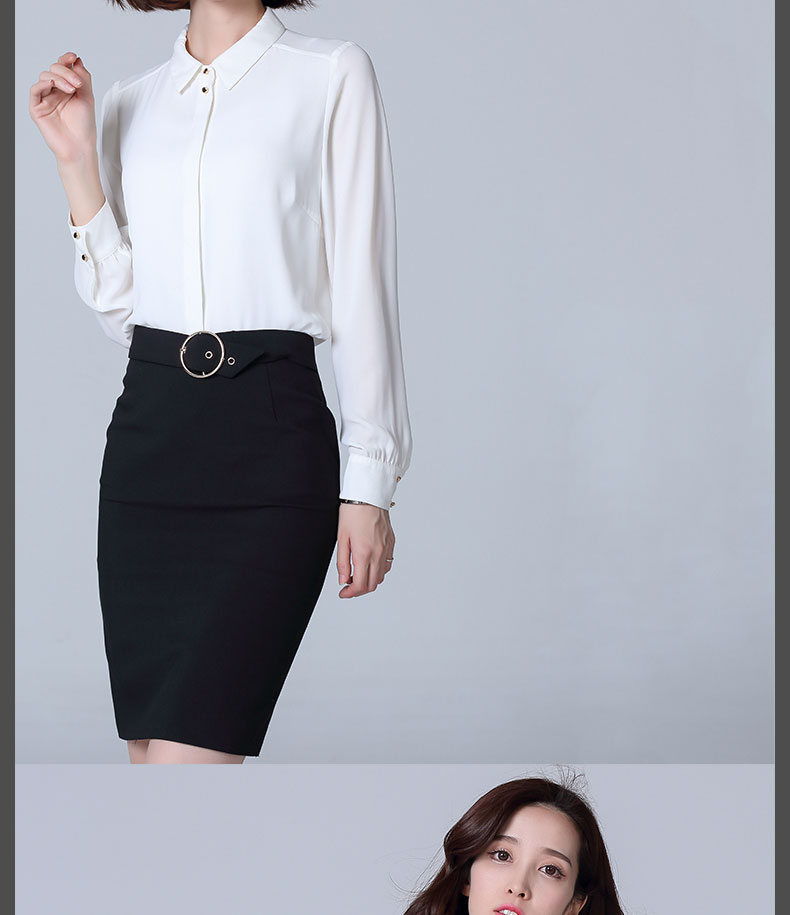 Áo sơ mi nữ màu đen mùa xuân và mùa thu mới chuyên nghiệp áo voan dài tay áo sơ mi Han Fan màu rắn kiểu áo sơ mi nữ