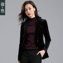 Sue ladies suit jacket short spring and autumn New Wild coat Korean slim black gold velvet suit
