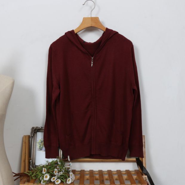 85% lụa 15% cashmere dài tay áo len trùm đầu của phụ nữ đơn giản mỏng áo len mùa thu mỏng để giữ ấm áo len dáng dài