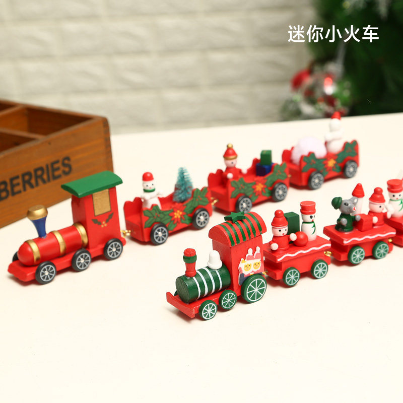 Christmas decorations Mini train Green leather desktop ornaments Cartoon Wooden Thomas children's small toy gift