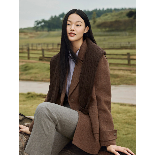 100% ຂົນແກະ BEANPOLE Binbo Spring and Autumn Women's Straight Korean Style Warm and Temperamental Woolen Coat Jacket