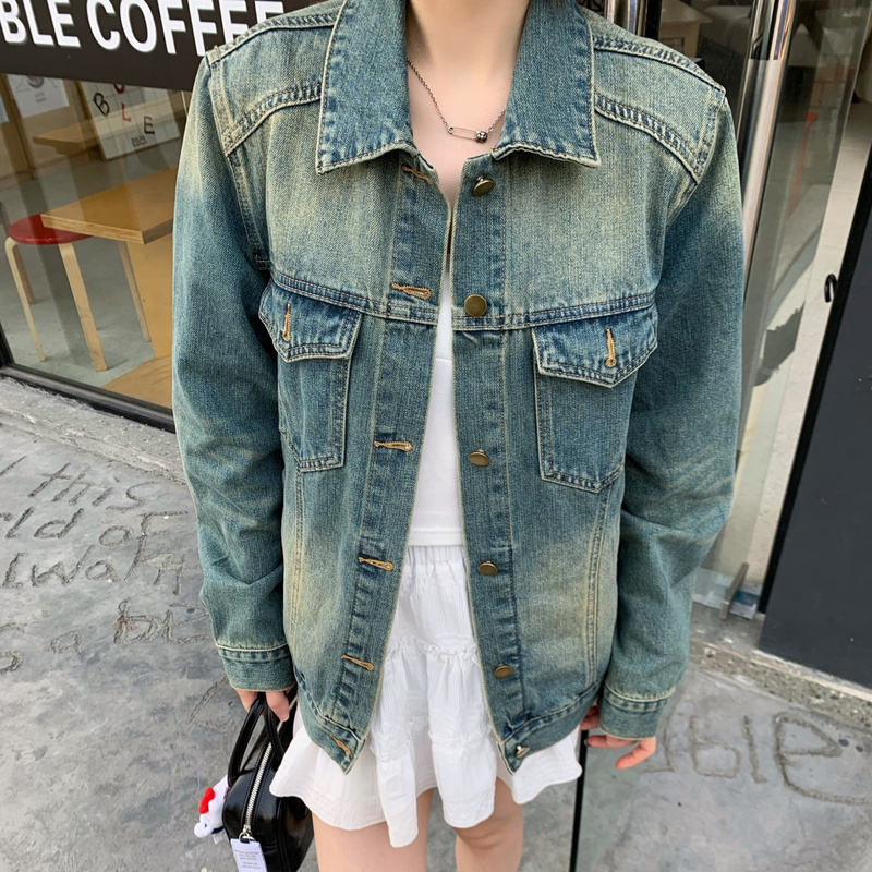 LAOSHU Retro Blue Narrow Denim Jacket