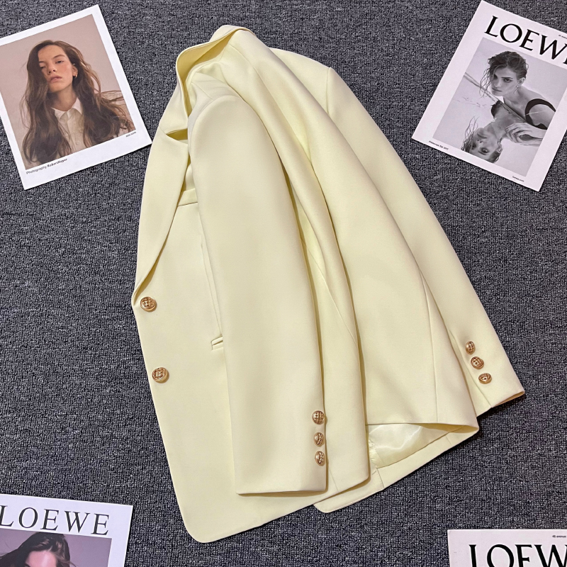 2026 Spring and Autumn New Style Cream Yellow Versatile Blazer for Women, High-End Casual, Elegant and Simple Western-Style Suit
